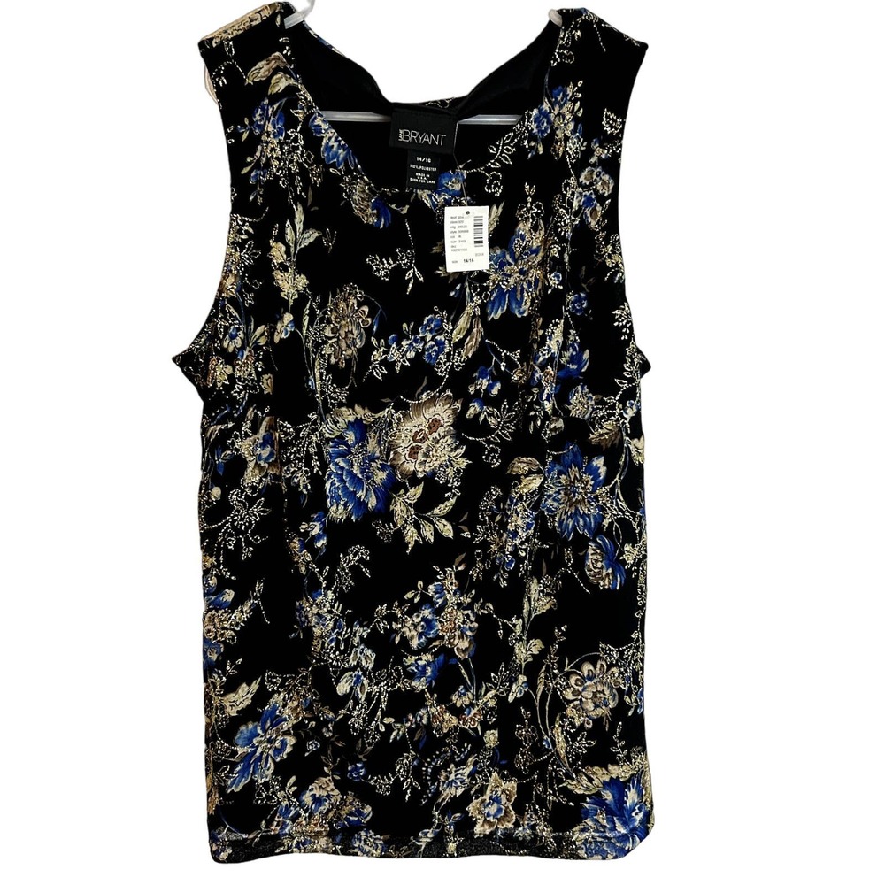 Lane Bryant Glitter Floral Tank Blouse Womens Size PLUS 14/16 Black Gold NWT
